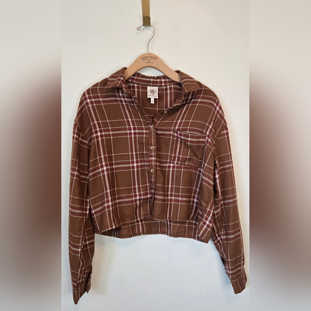 97. Self Esteem Brown Plaid Button Down Shirt